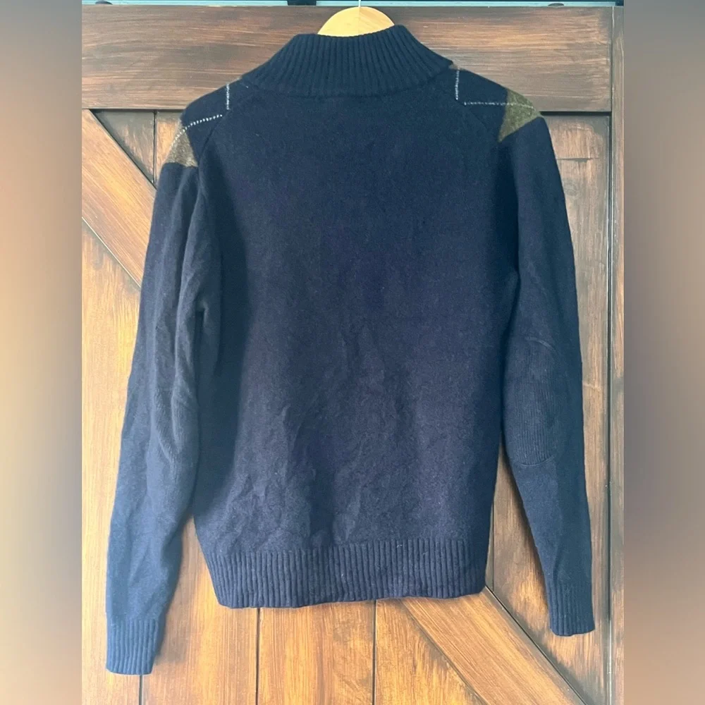 J‎ Crew Mens Argyle Half Zip Sweater Wool Medium Navy Olive Brown Pullover